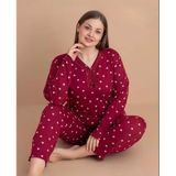 Pijamerry Kadın Büyük Beden Dantel Yaka Bambu Uzun Kol İnce Pijama Takımı 5547 - 1 Adet Kırmızı 3Xl