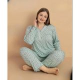 Pijamerry Kadın Büyük Beden Dantel Yaka Bambu Uzun Kol İnce Pijama Takımı 5670 - 1 Adet Yeşil 2Xl