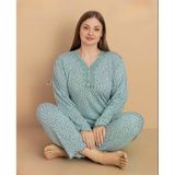 Pijamerry Kadın Büyük Beden Dantel Yaka Bambu Uzun Kol İnce Pijama Takımı 5671 - 1 Adet Yeşil 2Xl