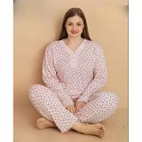 Pijamerry Kadın Büyük Beden Dantel Yaka Bambu Uzun Kol İnce Pijama Takımı 5674 - 1 Adet 4Xl Pudra