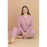 Pijamerry Kadın Büyük Beden Dantel Yaka Bambu Uzun Kol İnce Pijama Takımı 5920- 1 Adet 2Xl Pembe