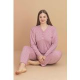 Pijamerry Kadın Büyük Beden Dantel Yaka Bambu Uzun Kol İnce Pijama Takımı 5920- 1 Adet