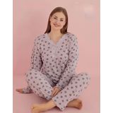 Pijamerry Kadın Büyük Beden Dantel Yaka Bambu Uzun Kol Pijama Takımı 5068 - 1 Adet Pembe-2XL
