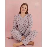 Pijamerry Kadın Büyük Beden Dantel Yaka Bambu Uzun Kol Pijama Takımı 5068 - 1 Adet Pembe-3XL