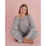 Pijamerry Kadın Büyük Beden Dantel Yaka Bambu Uzun Kol Pijama Takımı 5074 - 1 Adet Gri-4XL