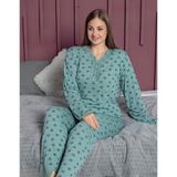 Pijamerry Kadın Büyük Beden Dantel Yaka Bambu Uzun Kol Pijama Takımı 5161 - 1 Adet Yeşil-2XL