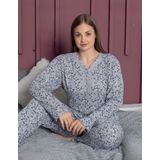 Pijamerry Kadın Büyük Beden Dantel Yaka Bambu Uzun Kol Pijama Takımı 5163 - 1 Adet Gri-2XL