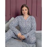 Pijamerry Kadın Büyük Beden Dantel Yaka Bambu Uzun Kol Pijama Takımı 5163 - 1 Adet Gri-3XL