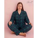 Pijamerry Kadın Büyük Beden Gömlek Yaka Süet Uzun Kol Pijama Takımı 5259- 1 Adet Yeşil-3XL