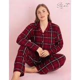 Pijamerry Kadın Büyük Beden Gömlek Yaka Süet Uzun Kol Pijama Takımı 5270- 1 Adet Bordo-3XL