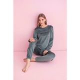 Pijamerry Kadın Kışlık Bisiklet Yaka Kadife Pijama Takımı 3036SY - 1 Adet Su Yeşil-XL