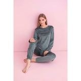 Pijamerry Kadın Kışlık Bisiklet Yaka Kadife Pijama Takımı 3036Y - 1 Adet Su Yeşil-L