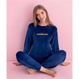 Pijamerry Kadın Kışlık Bisiklet Yaka Kadife Pijama Takımı 3047M - 1 Adet Mavi-L