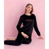 Pijamerry Kadın Kışlık Bisiklet Yaka Kadife Pijama Takımı 3051S - 1 Adet Siyah-XL