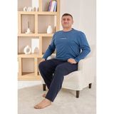 Pijamoni Erkek Battal Bisiklet Yaka Penye Uzun Kol Pijama Takımı 6700/7 - 1 Adet Mavi 3Xl