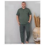 Pijamoni Erkek Battal Düğme Yaka Penye Kısa Kol Pijama Takımı 6730/5 - 1 Adet Yeşil 3Xl
