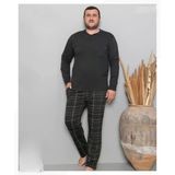Pijamoni Erkek Battal Düğme Yaka Penye Uzun Kol İnce Pijama Takımı 6720/11 - 1 Adet Siyah 5Xl
