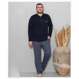 Pijamoni Erkek Battal Düğme Yaka Penye Uzun Kol Pijama Takımı 6720/10 - 1 Adet - Siyah - 3XL