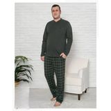 Pijamoni Erkek Battal Düğme Yaka Penye Uzun Kol Pijama Takımı 6720/13 - 1 Adet Haki 3Xl