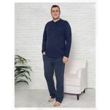 Pijamoni Erkek Battal Düğme Yaka Penye Uzun Kol Pijama Takımı 6720/15 - 1 Adet Lacivert 3Xl