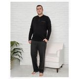 Pijamoni Erkek Battal Düğme Yaka Penye Uzun Kol Pijama Takımı 6720/17 - 1 Adet 4Xl Siyah