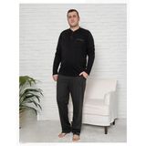 Pijamoni Erkek Battal Düğme Yaka Penye Uzun Kol Pijama Takımı 6720/17 - 1 Adet Siyah 3Xl