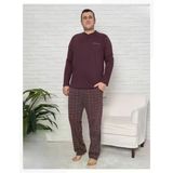 Pijamoni Erkek Battal Düğme Yaka Penye Uzun Kol Pijama Takımı 6720/18 - 1 Adet Mürdüm 3Xl