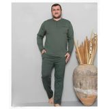 Pijamoni Erkek Battal Düğme Yaka Penye Uzun Kol Pijama Takımı 6720/7 - 1 Adet - Yeşil - 3XL