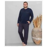 Pijamoni Erkek Battal Düğme Yaka Penye Uzun Kol Pijama Takımı 6720/8 - 1 Adet - Lacivert - 5XL