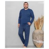 Pijamoni Erkek Battal Düğme Yaka Penye Uzun Kol Pijama Takımı 6720/9 - 1 Adet - Mavi - 3XL
