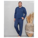 Pijamoni Erkek Battal Düğme Yaka Penye Uzun Kol Pijama Takımı 6720/9 - 1 Adet - Mavi - 4XL