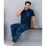 Pijamoni Erkek Bisiklet Yaka Kısa Kol İnce Pijama Takımı 6163/5 - 1 Adet L Lacivert
