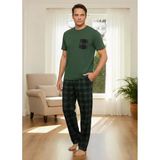 Pijamoni Erkek Bisiklet Yaka Kısa Kol İnce Pijama Takımı 6163/8 - 1 Adet L Yeşil