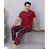 Pijamoni Erkek Bisiklet Yaka Kısa Kol İnce Pijama Takımı 6163/9 - 1 Adet Xl Bordo