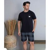 Pijamoni Erkek Bisiklet Yaka Kısa Kol Şortlu Pijama Takımı 6175/6 - 1 Adet Siyah M