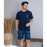Pijamoni Erkek Bisiklet Yaka Kısa Kol Şortlu Pijama Takımı 6175/8 - 1 Adet L Lacivert