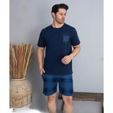 Pijamoni Erkek Bisiklet Yaka Kısa Kol Şortlu Pijama Takımı 6175/8 - 1 Adet - Lacivert - XL