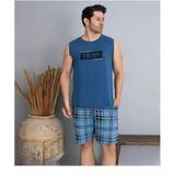 Pijamoni Erkek Bisiklet Yaka Kolsuz Şortlu Pijama Takımı 6185/10 - 1 Adet - 2XL - Mavi