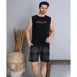 Pijamoni Erkek Bisiklet Yaka Kolsuz Şortlu Pijama Takımı 6185/3 - 1 Adet Siyah M