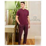 Pijamoni Erkek Düğme Yaka Kısa Kol Pijama Takımı 6850/11 - 1 Adet L Mürdüm