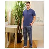 Pijamoni Erkek Düğme Yaka Kısa Kol Pijama Takımı 6850/14 - 1 Adet L Saks Mavi