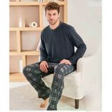 Pijamoni Erkek Düğme Yaka Kışlık Mikrosoft Likralı Pijama Takımı 6410/6 - 1 Adet L Antrasit