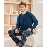 Pijamoni Erkek Düğme Yaka Kışlık Mikrosoft Likralı Pijama Takımı 6410/8 - 1 Adet M Petrol