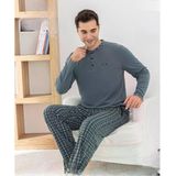 Pijamoni Erkek Düğme Yaka Kışlık Mikrosoft Likralı Pijama Takımı 6410/9 - 1 Adet M Gri
