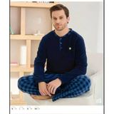 Pijamoni Erkek Düğme Yaka Kışlık Polar Pijama Takımı 6100/10,1 - 1 Adet - Lacivert - 2XL