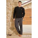 Pijamoni Erkek Düğme Yaka Kışlık Polar Pijama Takımı 6100/17- 1 Adet Siyah 2Xl