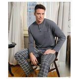 Pijamoni Erkek Düğme Yaka Uzun Kol Mevsimlik Pijama Takımı 6800/11 - 1 Adet L Füme