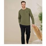 Pijamoni Erkek Pamuklu Bisiklet Yaka Uzun Kol İnce Pijama Takımı 6150/1 - 1 Adet Haki-L