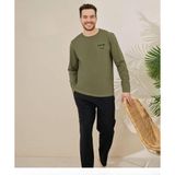 Pijamoni Erkek Pamuklu Bisiklet Yaka Uzun Kol İnce Pijama Takımı 6150/1 - 1 Adet Haki-M