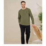 Pijamoni Erkek Pamuklu Bisiklet Yaka Uzun Kol İnce Pijama Takımı 6150/1 - 1 Adet Haki-XL